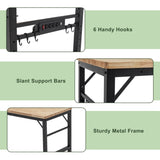 60" Adjustable Workbench for Garage, Rubber Wood Heavy Duty Workstation with Power Outlets & Wheels, W1422P218520