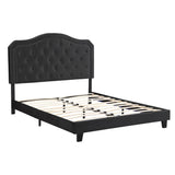 Upholstered Bed Button Tufted with Curve Design - Strong Wood Slat Support - Easy Assembly - Black W2297P268385