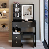 29.2" Small Size Left Drawer Desktop Vanity Table Cushioned Stool, Large Sliding, Touch Control, W3258P291630