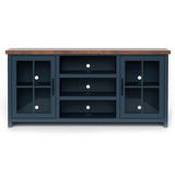 67 inch TV Stand Console for TVs up to 80 inches, No Assembly Required, Blue Denim and Whiskey B108P160177