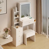 ZUN Small Space Left Bedside Cabinet Vanity Table + Cushioned Stool, 2 AC+2 USB Power Station, Hair W936140170