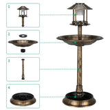 51*51*106cm Plastic Round Birdbath with Solar Light Bronze 28254494