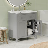 30" Bathroom Vanity with Ceramic Sink, Modern Gray Single Bathroom Cabinet with 2 Doors and a Shelf, N729P263155E