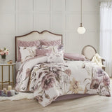 8 Piece Cotton Printed Comforter Set Blush Queen B03597100
