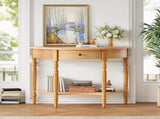 TREXM Farmhouse Half Moon Console Table with Drawer & Shelf - Rustic Accent Table, Sofa Table for N715P383795D