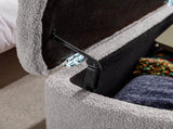 Grey Storage Ottoman Bench for End of Bed Gold Legs, Modern Grey Faux Fur Entryway Bench Upholstered W117082033