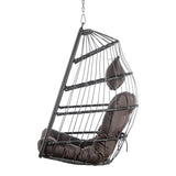 ZUN Outdoor Wicker Rattan Swing Chair Hammock chair Hanging Chair with Aluminum Frame and Dark Grey W34965382