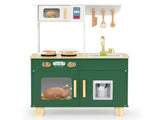 Green Kids Play Kitchen with Realistic Faucet & Ice Dispenser, Anti-Tipping Pretend Cooking Set for 02084260