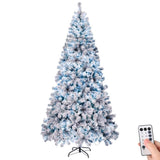 ZUN 8 FT Pre-lit Snow Flocked Christmas Tree, Artificial Hinged Xmas Pine Tree with 1300 Branch Tips, 67753031