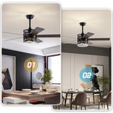 ZUN 52-inch 5-blade Lighted Ceiling Fan with Remote Control , Glass Shade --Matte W1592P162583