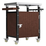 Outdoor Grill Cart with Stainless Steel Tabletop, Patio Kitchen Island with Wheels, Hooks, and Spice 90993626