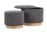 Contemporary Nesting Ottoman Set in Natural Wood and Black Fabric B202P223738