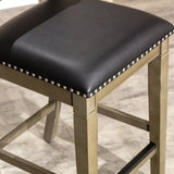 24" Counter Stool, Weathered Gray Finish, Black Leather Seat B04681330