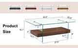 ZUN 43.3 Inch Modern Two-Tier Coffee Table - An Elegant Combination of Clear Glass and Dark Wood Texture W2920P226069