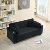 80 inch Black corduroy multifunctional expandable sofa bed with cup holder suitable for living room W1658P269824