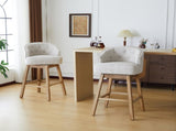 33.25" Swivel Counter Stools Set of 2, Upholstered Counter Height Bar Stools with Solid Rubber Wood WF532109BGE