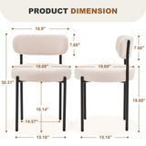 Set of 2 Modern Dining Chairs, White Boucle Upholstery with Curved Backrest & Black Metal Legs, T3661P338414