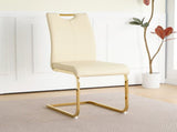 Modern Light Yellow PU dining chair Living room chair Upholstered chair, gold metal chair leg W210P179895