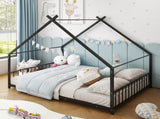 Full Size Metal House Bed Frame, Montessori Floor Bed with Safety Side Guard Rails, No Box Spring 45516107