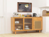 Natural Bamboo Sideboard Cabinet with Rattan Door, Sliding Door & Pull-Out Drawer, 5-Leg Rubber Wood 48150177
