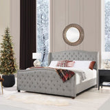 Marcella Upholstered Shelter Headboard Bed Set, King, Silver Grey Polyester B2719P238222