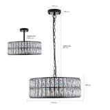 Modern Crystal Drum Chandelier, 6-Light Pendant Lighting Fixture with Black Metal Frame for Living W1340P189445