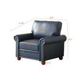 Living Room Sofa Single Seat Chair with Wood Leg Navy Blue Faux Leather W1097125453
