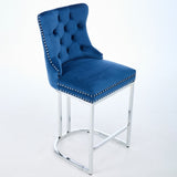 25" Counter Height Bar Stools Set of 2, Modern Velvet Barstools with Button Back&Rivet Trim W1143P217852