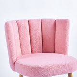 Modern pink dining chair with iron tube wood color legs, shorthair cushions and W23464147