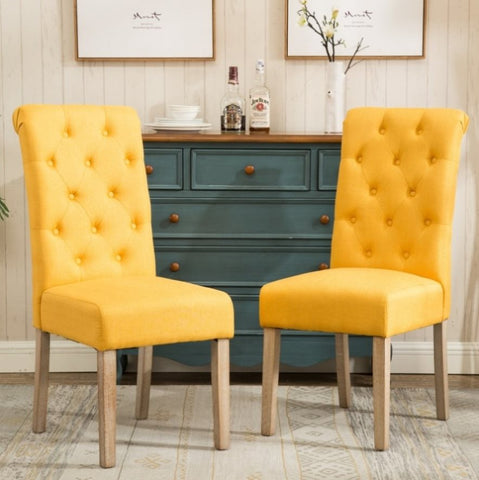 ZUN Habit Solid Wood Tufted Parsons Dining Chair, Set of 2, Yellow T2574P164546