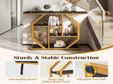 39.5" Modern Sofa Table with 4-Tier Storage, Black & Gold Console Table with Faux Marble Top for 50074188