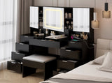 Large Vanity Table Set with 3 Opening Mirrors and LED Lights, Vanity Table with Full Storage Behind 28836264