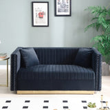 Contemporary Vertical Channel Tufted Velvet Sofa Loveseat Modern Upholstered 2 Seater Couch for W1117P147303