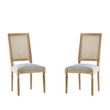 French Country Dining Chairs Elegant Cane Backrest & Upholstered Seats with Fluted Legs N767P263678G