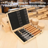 ZUN 6 Pieces Wood Chisel Tool Sets Woodworking Carving Chisel Kit with Premium Wooden Case for Carpenter 04106698