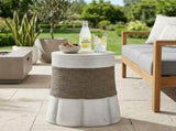Outdoor Light Gray & Brown Retro Woven Rope & Fan-Base MGO Side Table End Table for Home, Office, N765P382573W