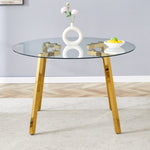 ZUN Modern Luxurious Round Tempered Glass Dining Table with Gold 7-Shaped Metal Legs,suitable for family 09611858