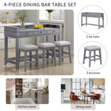 ZUN 4-piece Dining Bar Table Set with 3 Upholstered Stools, Multifunctional Dining Table with 3 Drawers 04804889