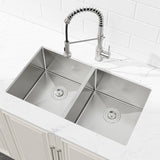 33"x19" Embedded Double Bowl Kitchen Sink, Undermount Handmade Sink in Brushed T3177P296196
