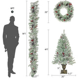 ZUN Pre-lit Xmas Tree Artificial Christmas 4-Piece Set,Garland, Wreath and Set of 2 Entrance Trees X-mas PX283311AAK