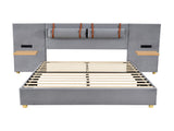 Queen Upholstered Platform Bed, Two Outlets and USB Charging Ports on Both Sides, Two Bedside 09306383