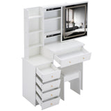 37" Middle Size Left Bedside Cabinet Vanity Table Cushioned Stool Dresser Set, 2 AC2 USB Socket, W936P224319