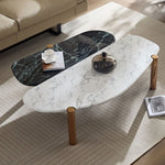 ZUN Faux Marble Coffee Tables Accent Tea Tables with Gold Metal Foot for Living Room Home Office W876P221049