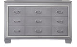 1pc Modern Nine Drawer Dresser Mirror Accents Chrome Hardware Faux Crystal Accent Silver B2741P326189
