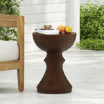 ZUN 16" Ribbed Brown Concrete Outdoor Side Table with Hourglass Design – Weather-Resistant Accent for N767P192100W