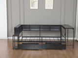 Corner Bed Frame Full Size with Bookcase and 2 Underbed Storage Drawers, Modern Twin Bed with LED W1670P357171