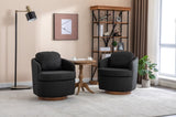 035-Linen Fabric Swivel Accent Chair With Soild Wood Round Brown Base Leg,Dark Gray W527134468