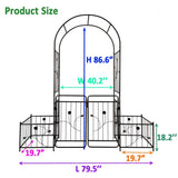 Metal Garden Arch with Gate 79.5'' Wide x 86.6'' High Climbing Plants Support Rose Arch Outdoor W158681132