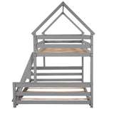 Twin over Full House Bunk Bed with Built-in Ladder,Gray WF287558AAE