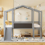 ZUN Twin Size Loft Bed with Ladder and Slide, House Bed with Blackboard and Light Strip on the Roof, WF324323AAE